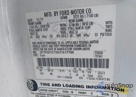 2012 Ford F-150 Xlt z USA, uszkodzony, nr VIN 1FTFW1CT5CFA17785